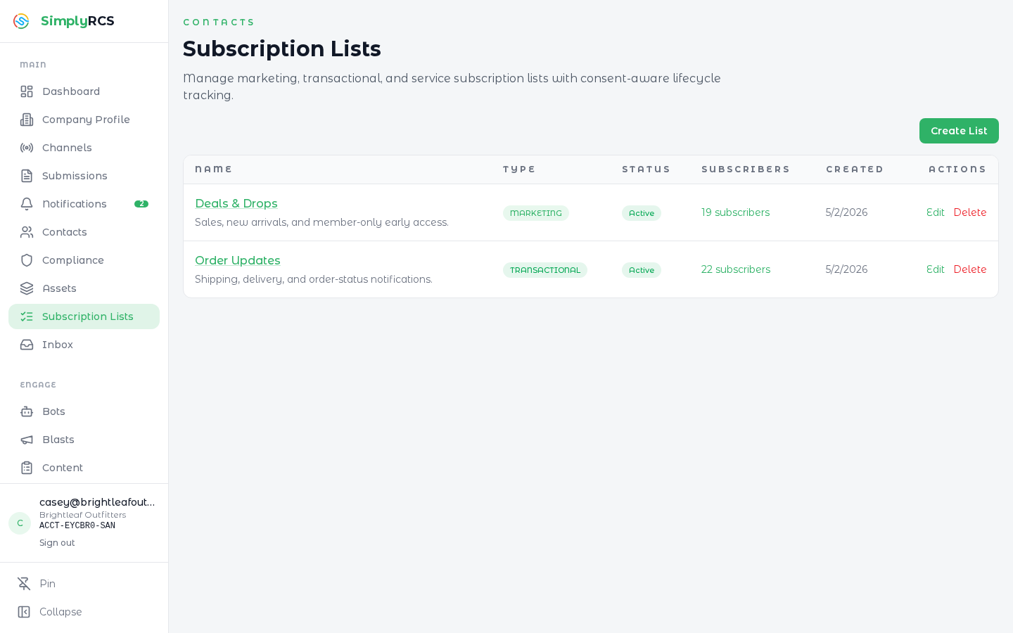 Subscription Lists
