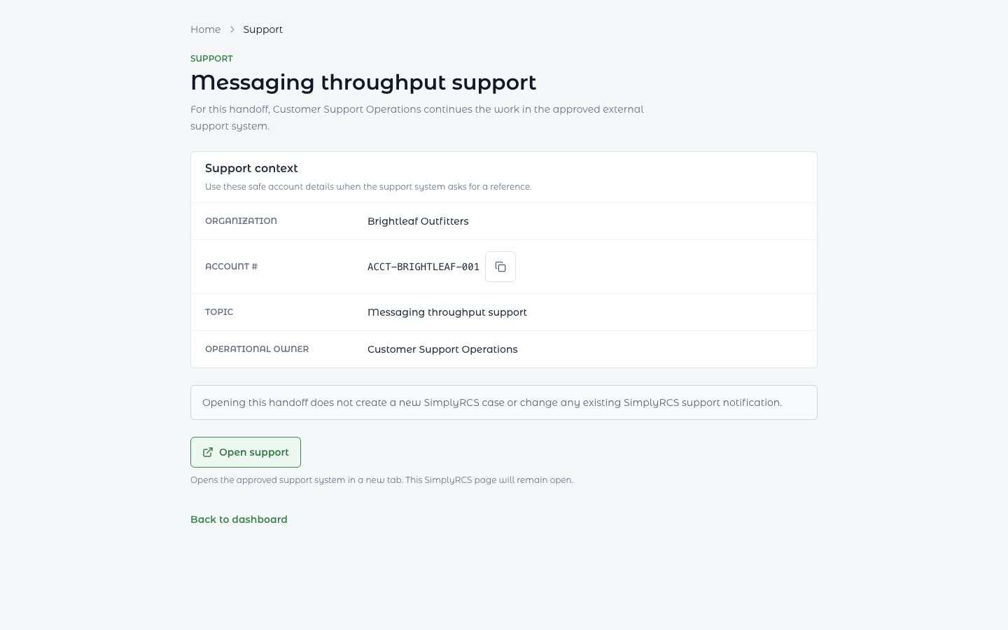 Contextual support handoff