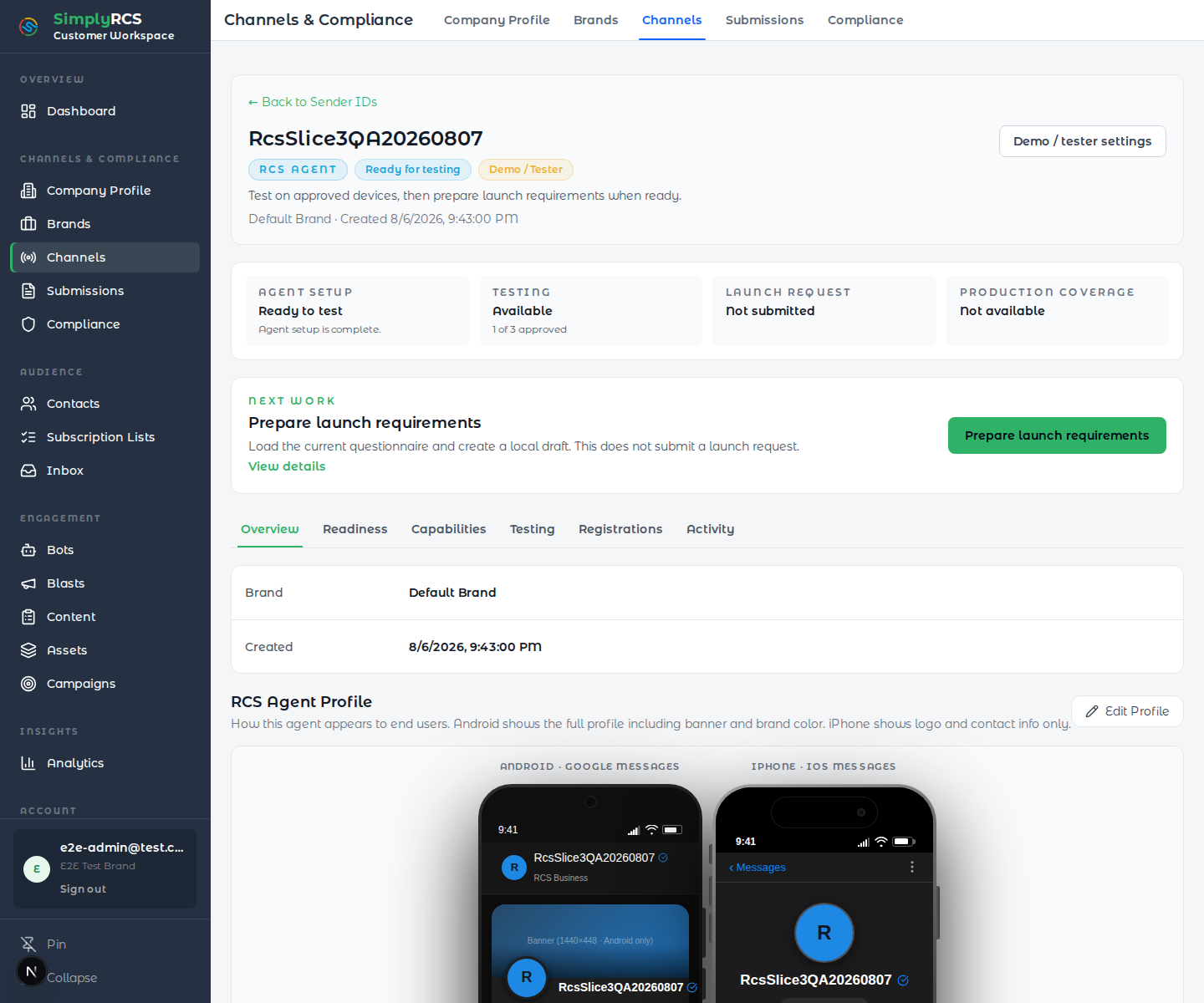 RCS Sender workspace
