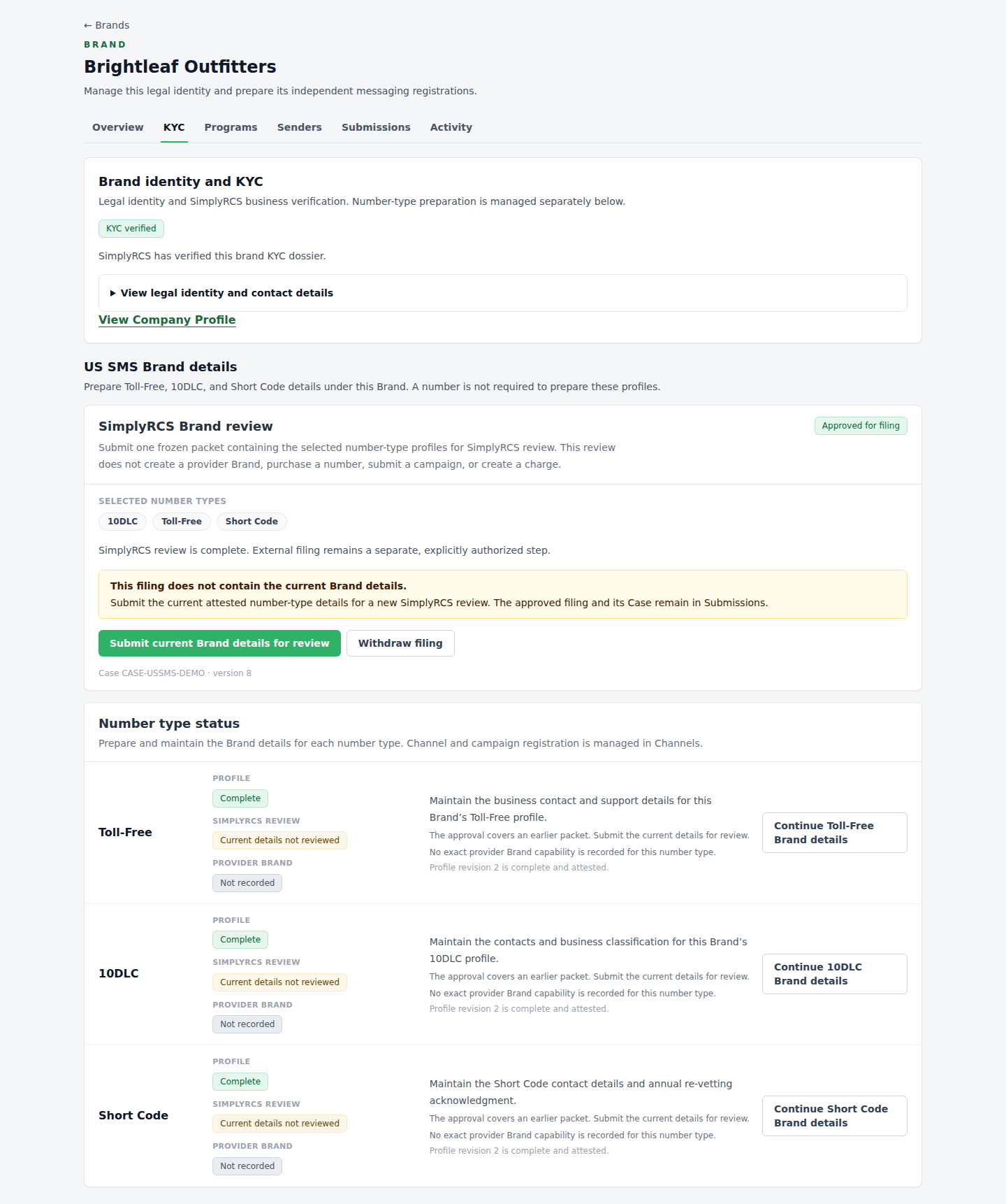 Submit current Brand details for a new local review