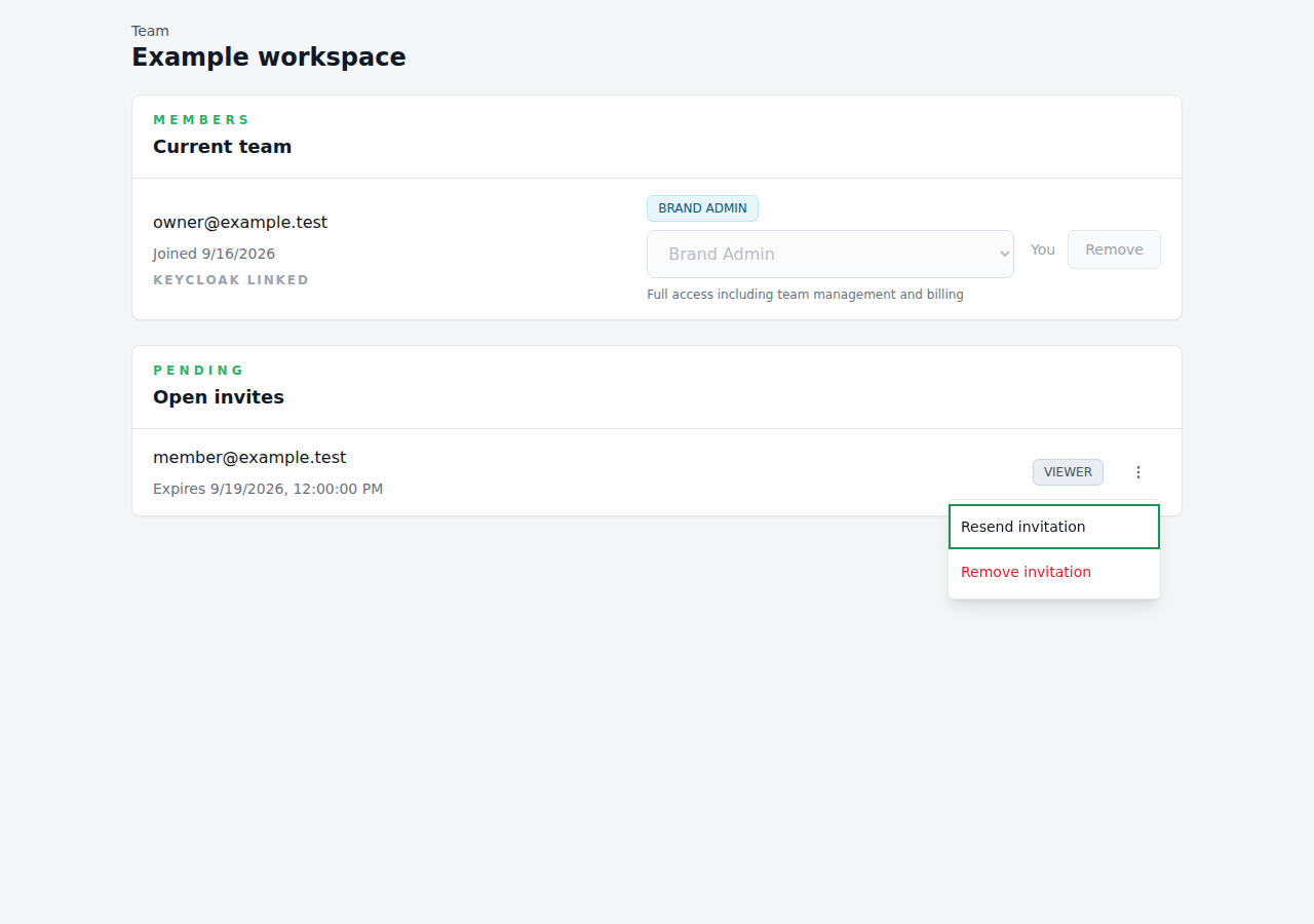 Pending invitation actions, fictional source fixture